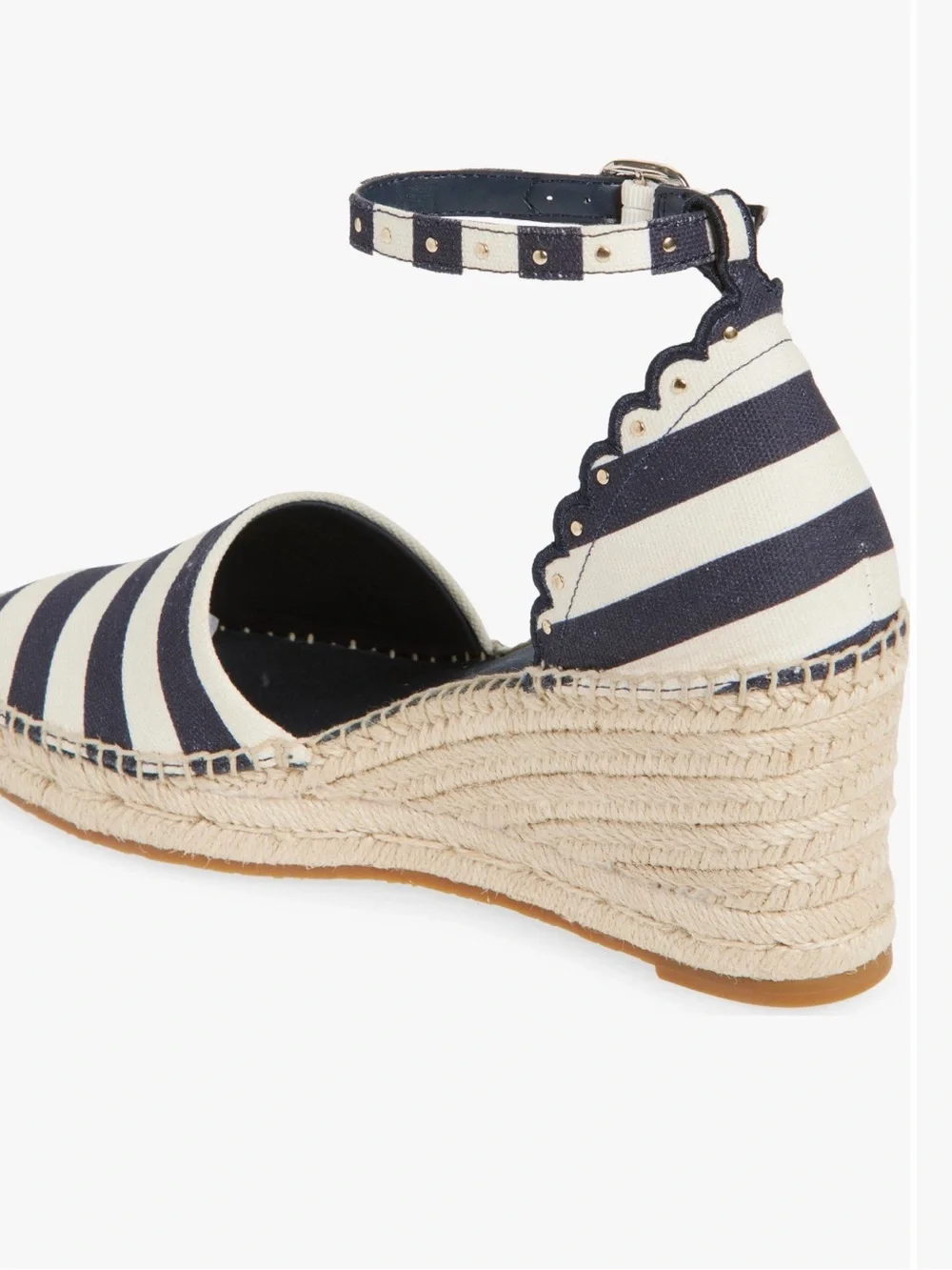 kate spade Navy and White Striped Espadrille Wedge with Ankle Strap